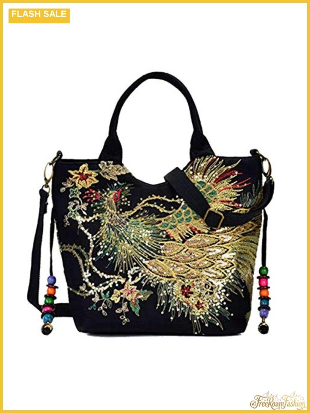Vintage Sequins Peacock Handbag Canvas Ethnic Embroidery Purse Shoulder Bag